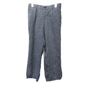 Lands End Linen Chambray Blue Pants Pockets Elastic Back Womens Sz 8 High Rise